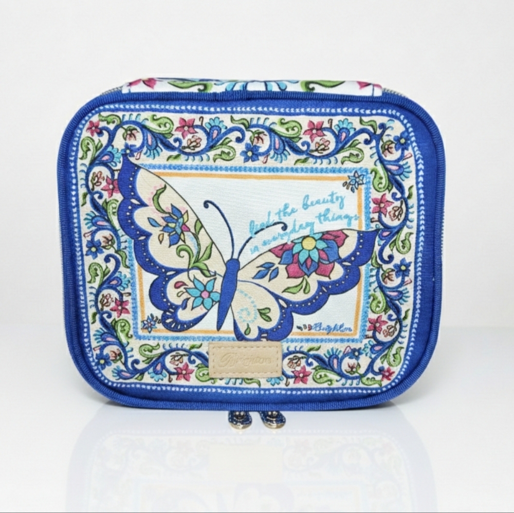 Brighton 7x6x2" Jewelry Case Butterfly Garden Rainbow Zip Around Travel Vegan